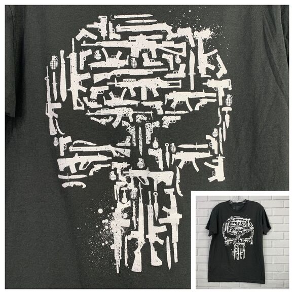 Tee Villain tshirt The Punisher guns gray grey ringspun cotton unisex medium M - Picture 1 of 6